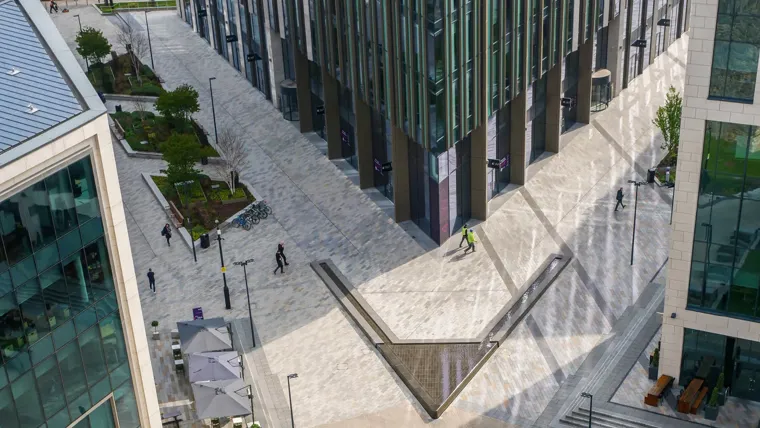 A high angle view of a business park